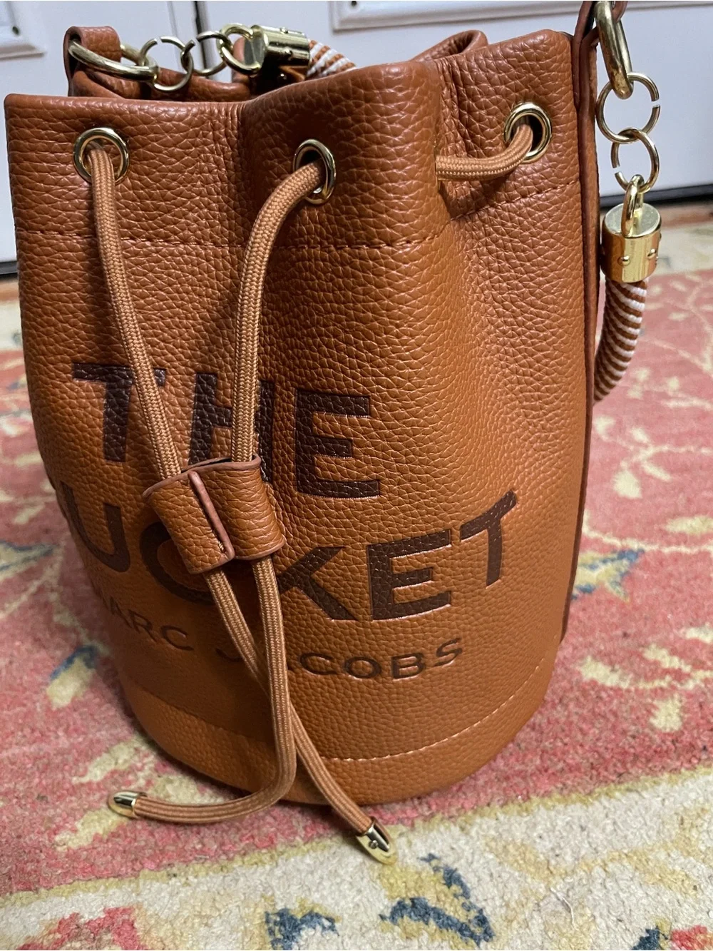 Marc Jacobs Cognac Pebbled Leather 'The Bucket' Drawstring Bag